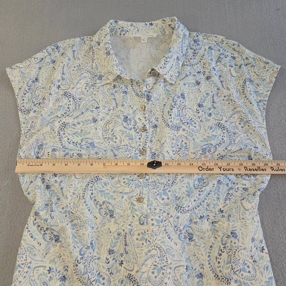 Lucky Brand Maxi Dress Womens 1X Blue Paisley Linen Blend Button Front Tie Waist - Picture 7 of 8